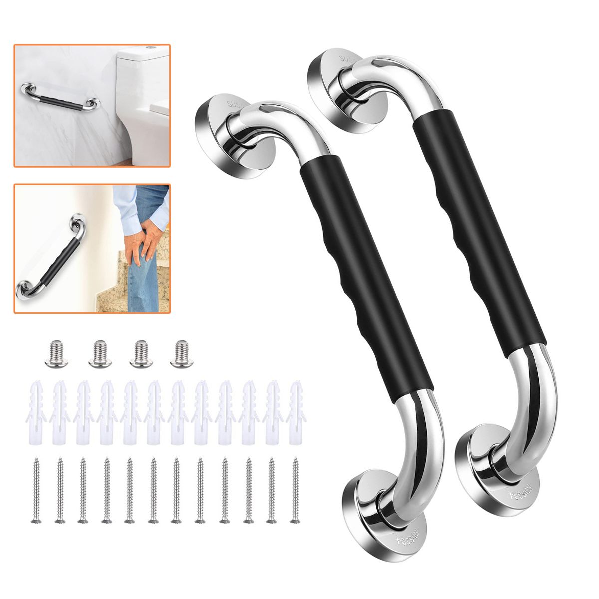 GENERICO - Barra Seguridad Baño Antideslizante 30cm Ducha Mayores 2pcs