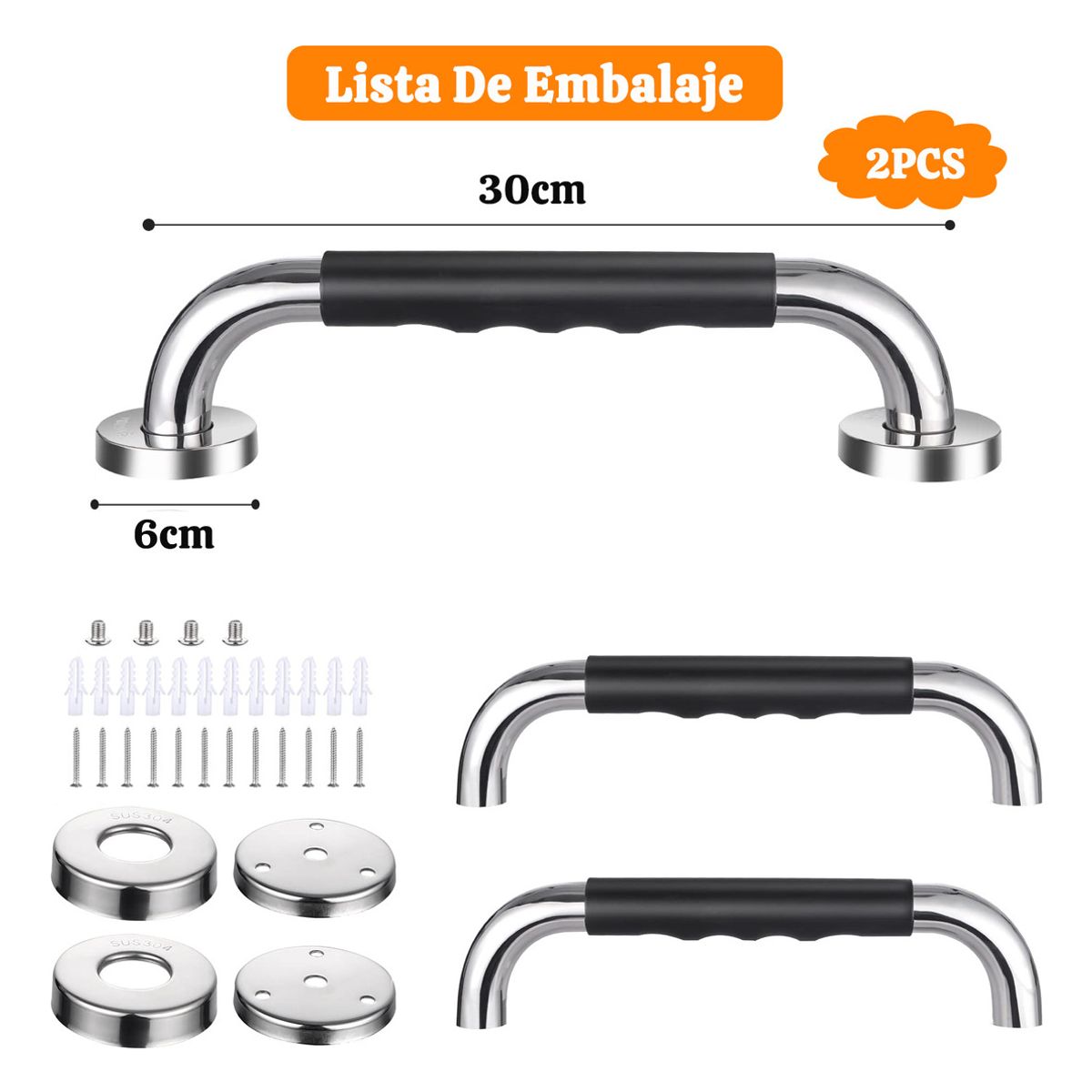 GENERICO - 2 Piezas Barra Seguridad Bano Wc Pasamanos Para Bano 30cm
