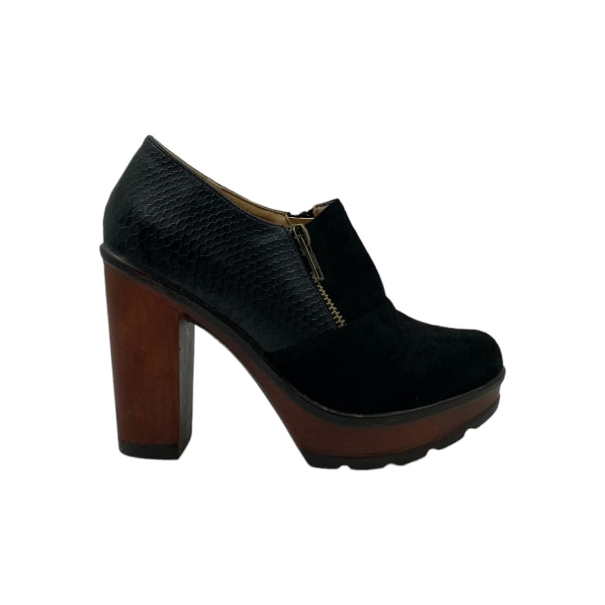 HERIEL - Zapato Negro Gamuza Taco Mujer