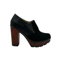 HERIEL - Zapato Negro Gamuza Taco Mujer
