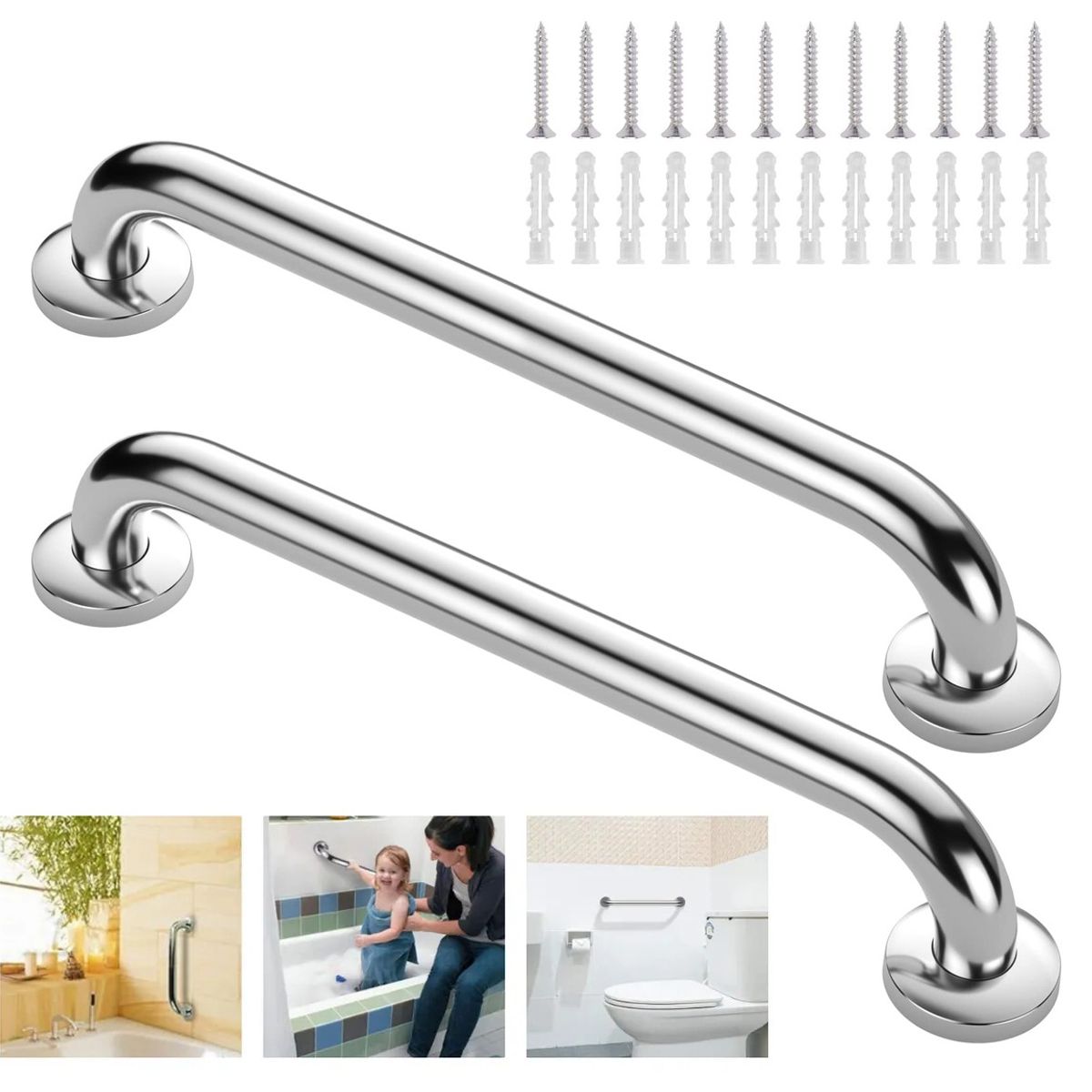 GENERICO - 2 Barras De Seguridad Apoyo 40 Cm Pasamanos Acero Inoxidable