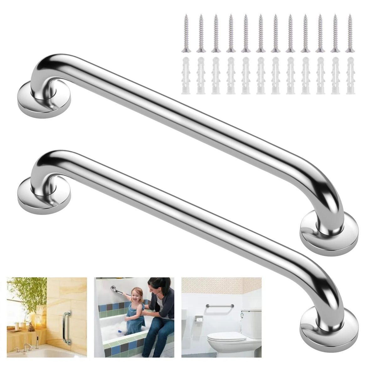 GENERICO - 2 Barras De Seguridad Apoyo 40 Cm Pasamanos Acero Inoxidable