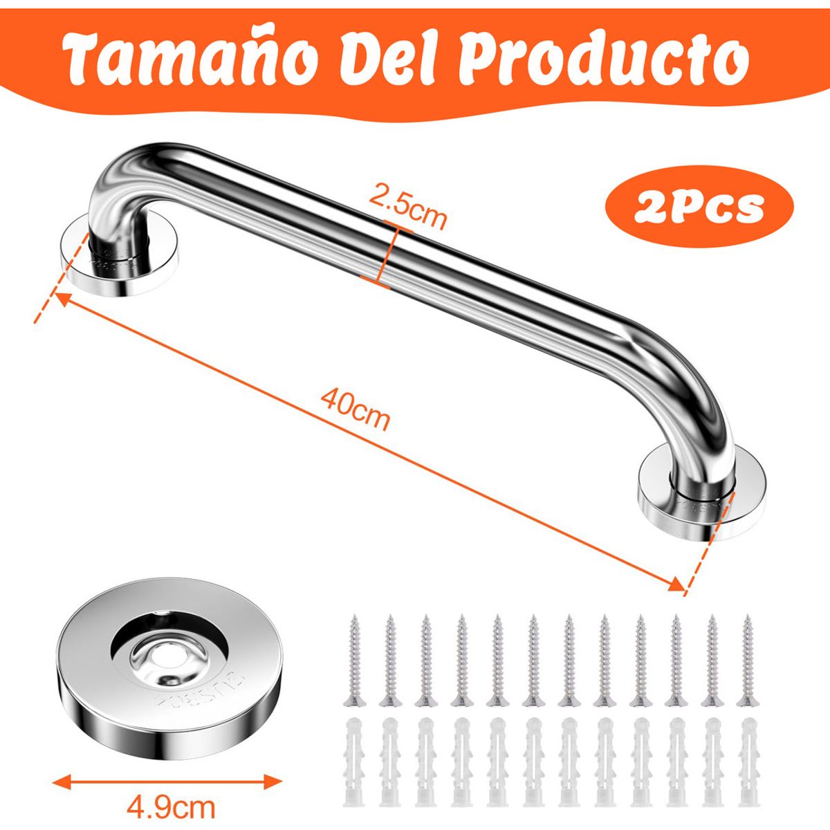 GENERICO - 2 Barras De Seguridad Apoyo 40 Cm Pasamanos Acero Inoxidable