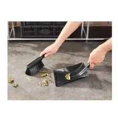 GENERICO - Pala manual galvanizada NEGRA para recoger con escobillón de madera