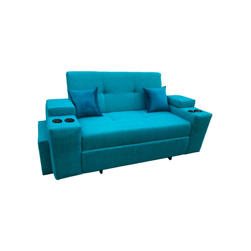 GENERICO - Sofá Cama Tobas, 3 cuerpos, posavasos, incluye 2 puff