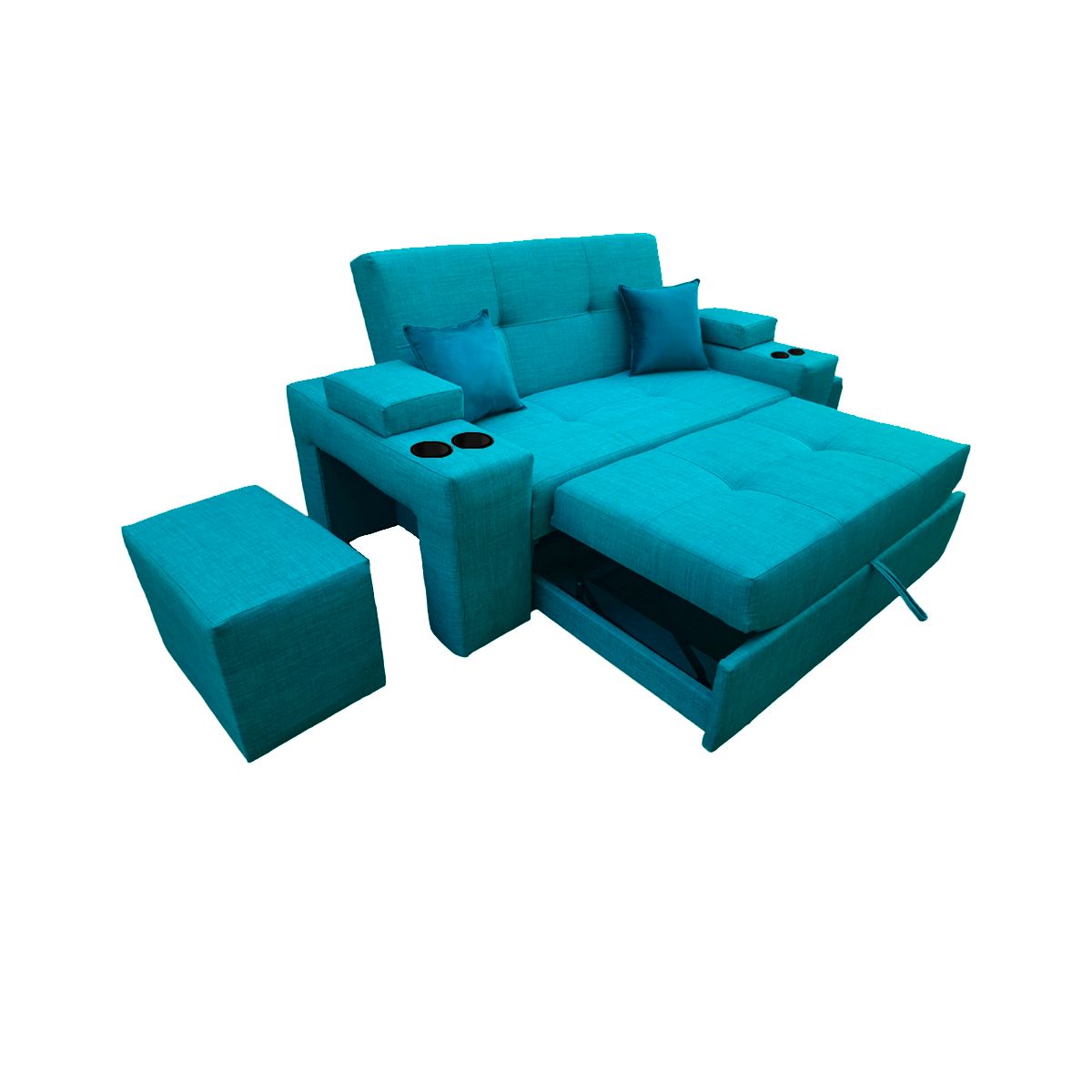 GENERICO - Sofá Cama Tobas, 3 cuerpos, posavasos, incluye 2 puff