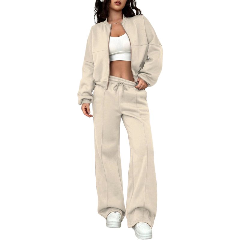 BLWOENS - Chaqueta de manga larga y pantalones largos para mujeres - 2 piezas - Beige