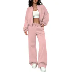 BLWOENS - Chaqueta de manga larga y pantalones largos para mujeres - 2 piezas - Rosa