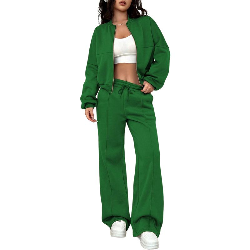 BLWOENS - Chaqueta de manga larga y pantalones largos para mujeres - 2 piezas - Verde
