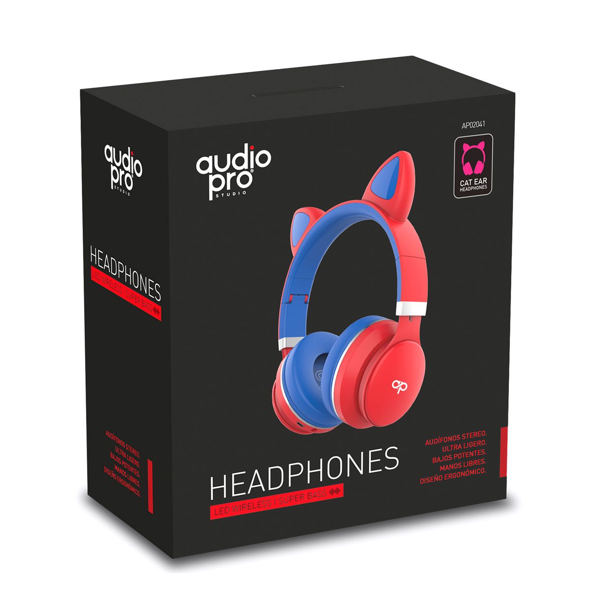 AUDIOPRO - Audífonos Para Niños Bluetooh Con Orejas Led Color Rojo - SC