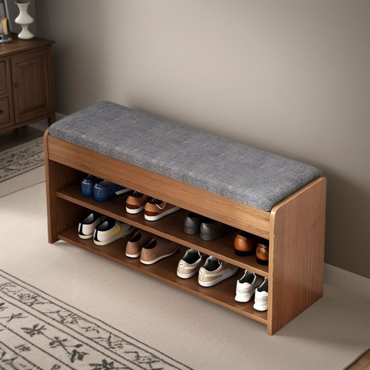 ANYHOGAR - Zapatero Madera Con Asiento 2 Niveles 80x24x50