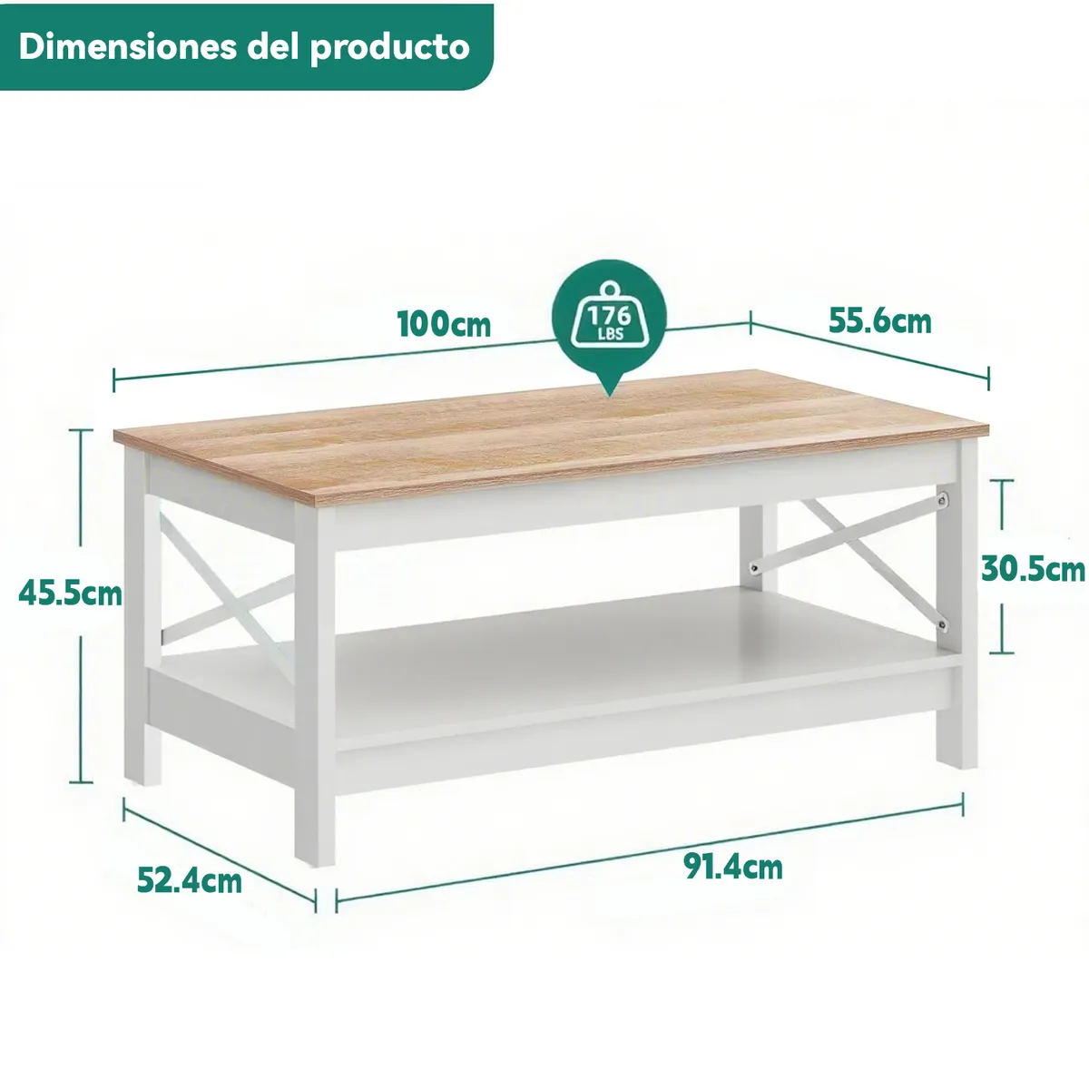 ELEMENT DESIGN - Mesa De Centro Rectangular Estilo Rústico de 2 Niveles