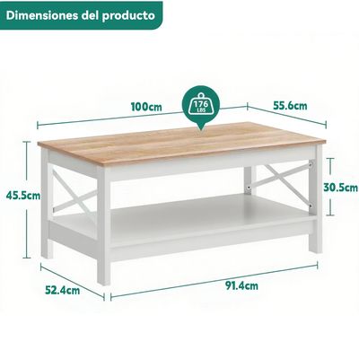 Imagen 2 del producto Mesa De Centro Rectangular Estilo Rústico de 2 Niveles