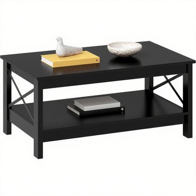 Imagen 2 del producto Mesa De Centro Rectangular Estilo Rústico de 2 Niveles Negro