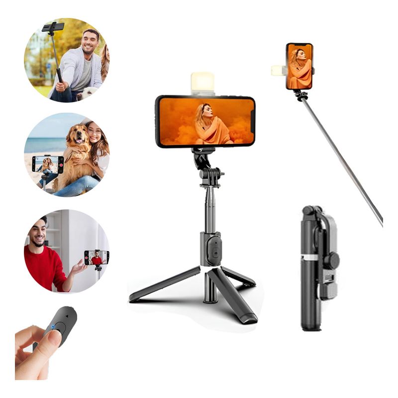 GENERICO - Palo Selfie Portátil Con Luz Trípode Control Remot-Negro