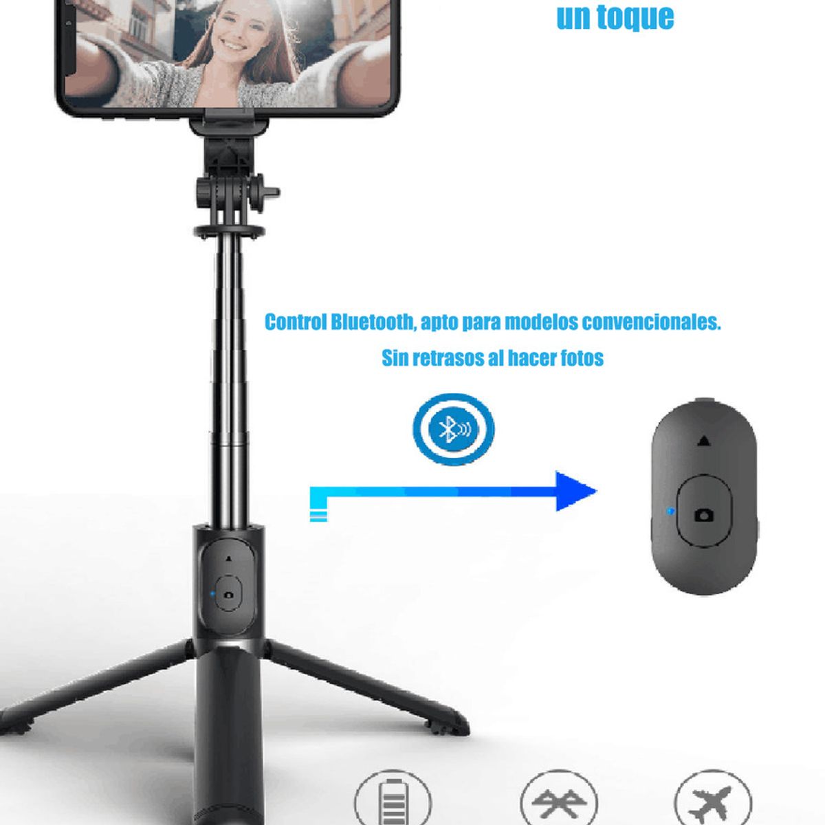GENERICO - Palo Selfie Portátil Con Luz Trípode Control Remot-Negro
