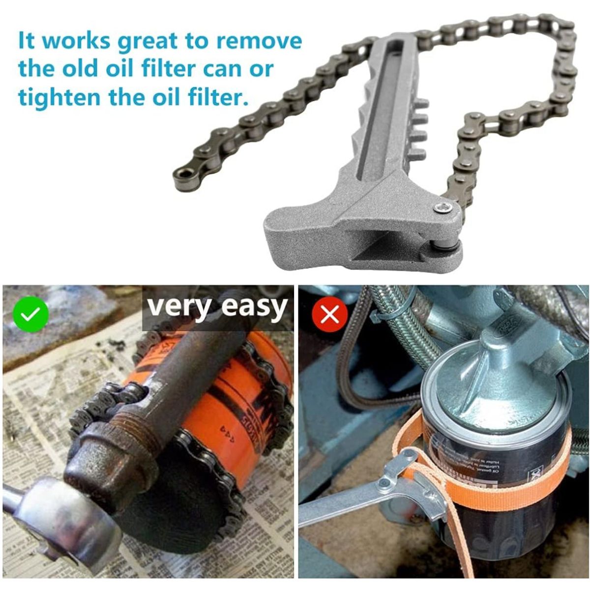 KUANGYE - Llave Saca Filtro De Aceite A Cadena Ajustable