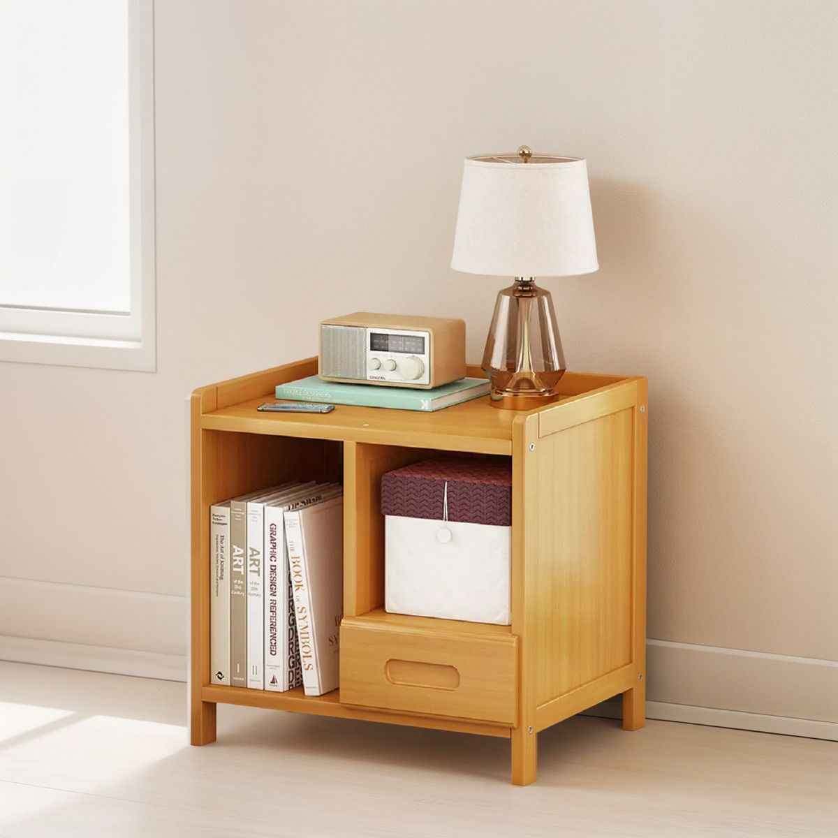 ANYHOGAR - Velador De Bambu Con Cajon Mesa De Noche