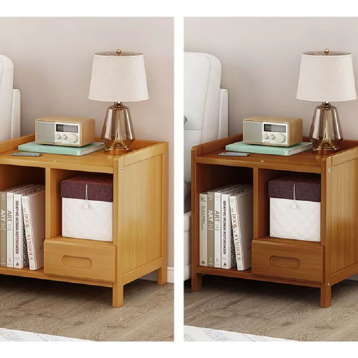 ANYHOGAR - Velador De Bambu Con Cajon Mesa De Noche