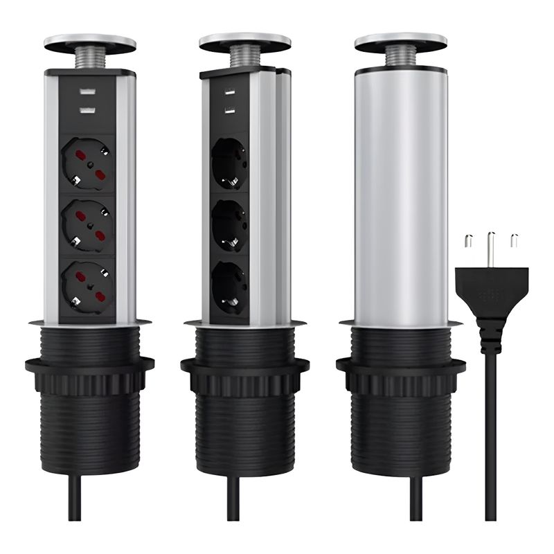 METEX - Torre Enchufe Chileno Eu 3 Enchufes 2 Usb Retráctil Muebles