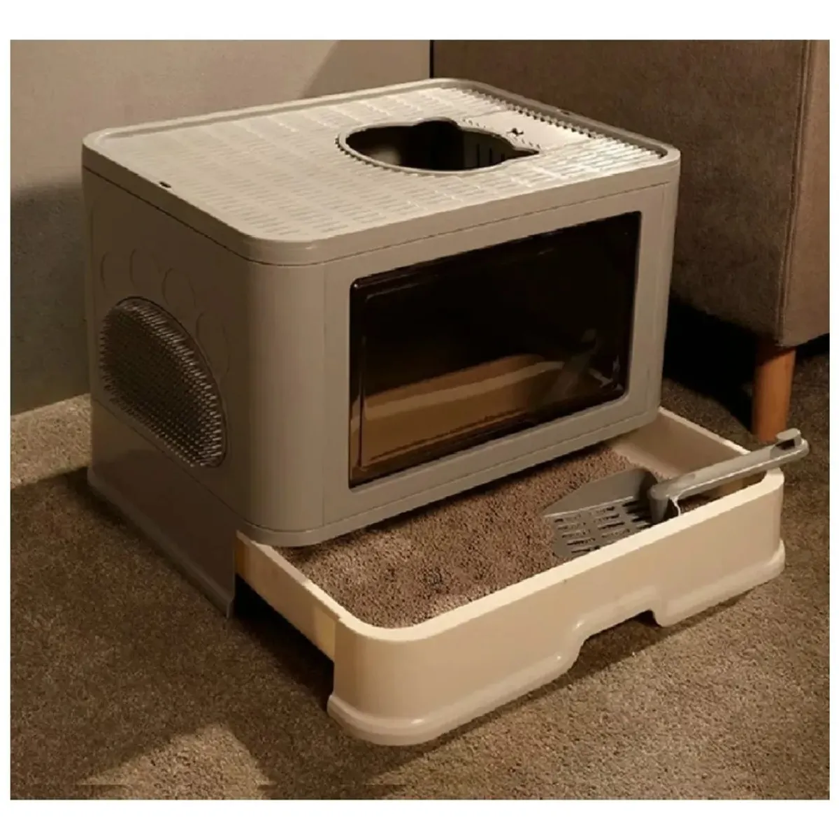 EVERSO - Arenero Cerrado Gatos Cupula Baño Sanitario Xl Base Movil