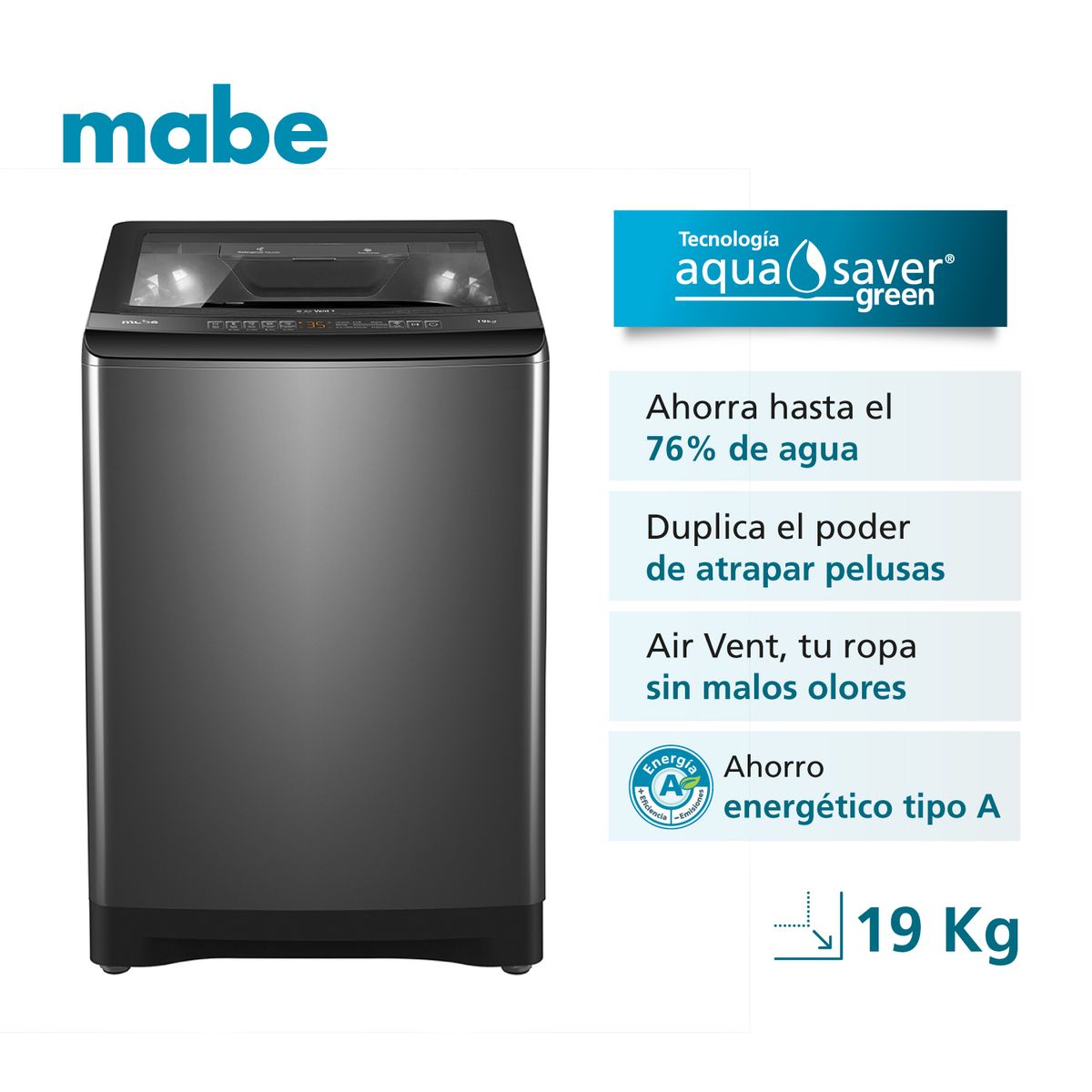 MABE - Lavadora Automática 19Kg recubrimiento antibacterial Mabe LMA9120WDGCL0