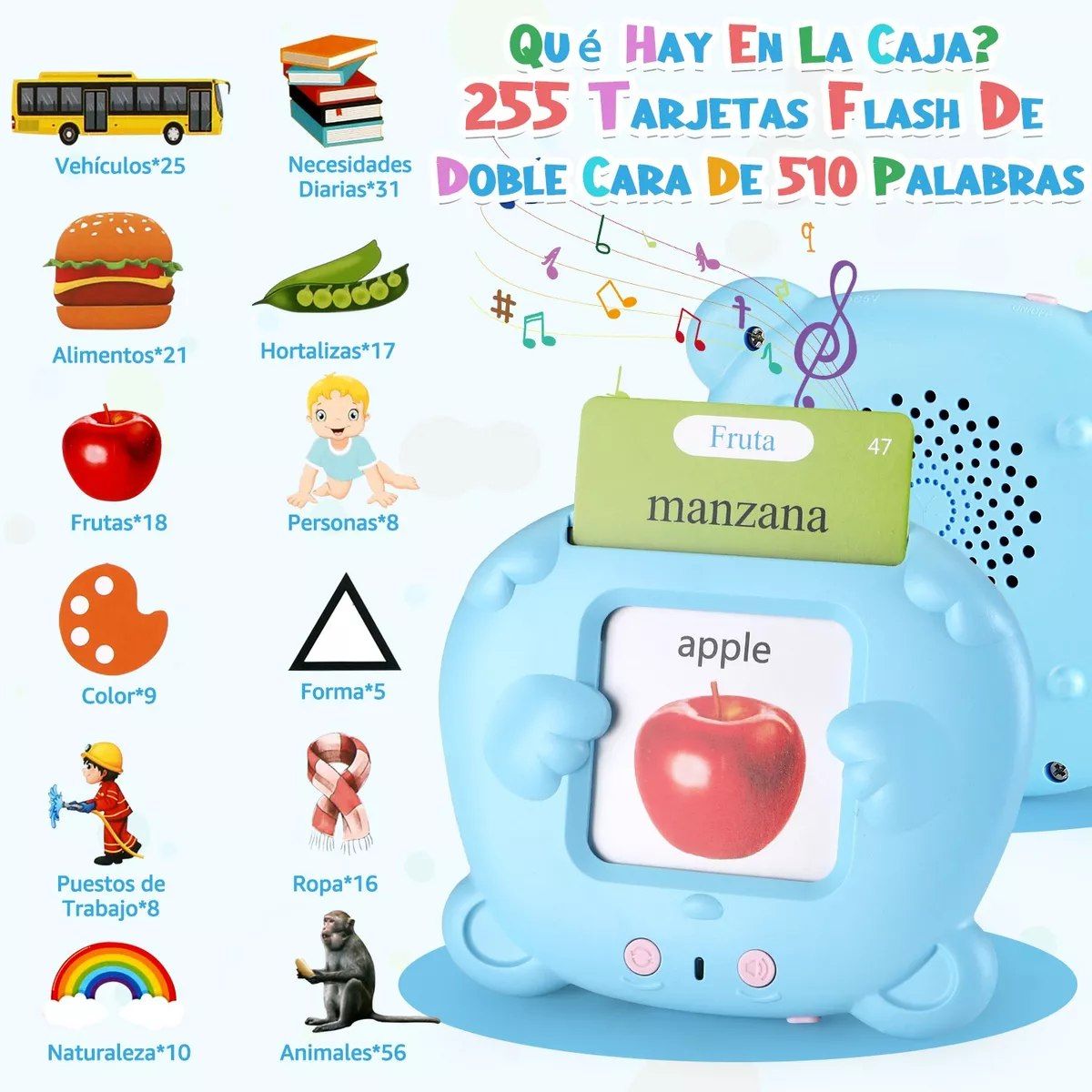 GENERICO - Juego didactico tarjetas Español - Ingles 224 palabras niños