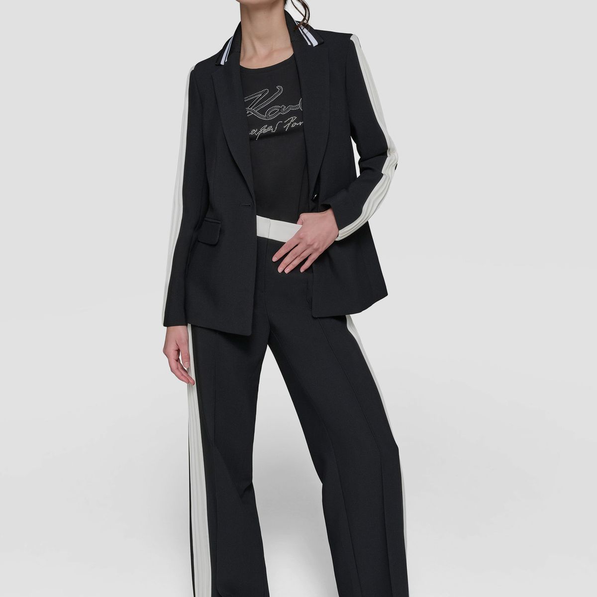 KARL LAGERFELD - Blazer con ribete en contraste plisado