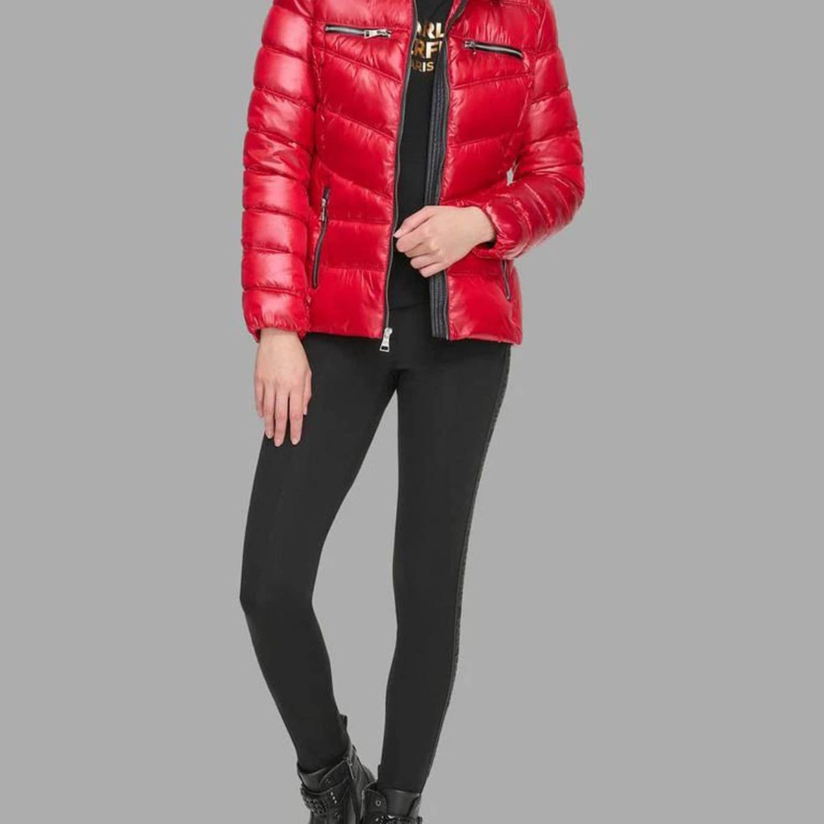 KARL LAGERFELD - Parka con cuello de cuero sintético