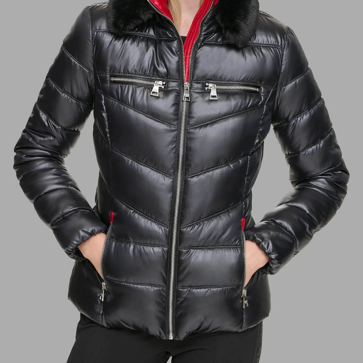 KARL LAGERFELD - Parka con cuello de cuero sintético