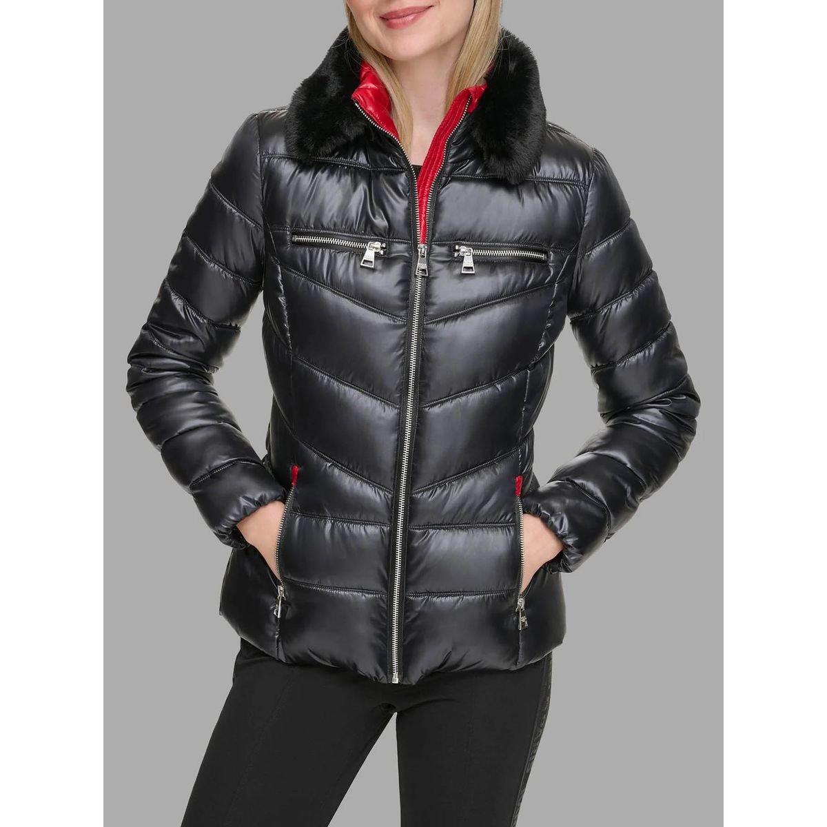 KARL LAGERFELD - Parka con cuello de cuero sintético