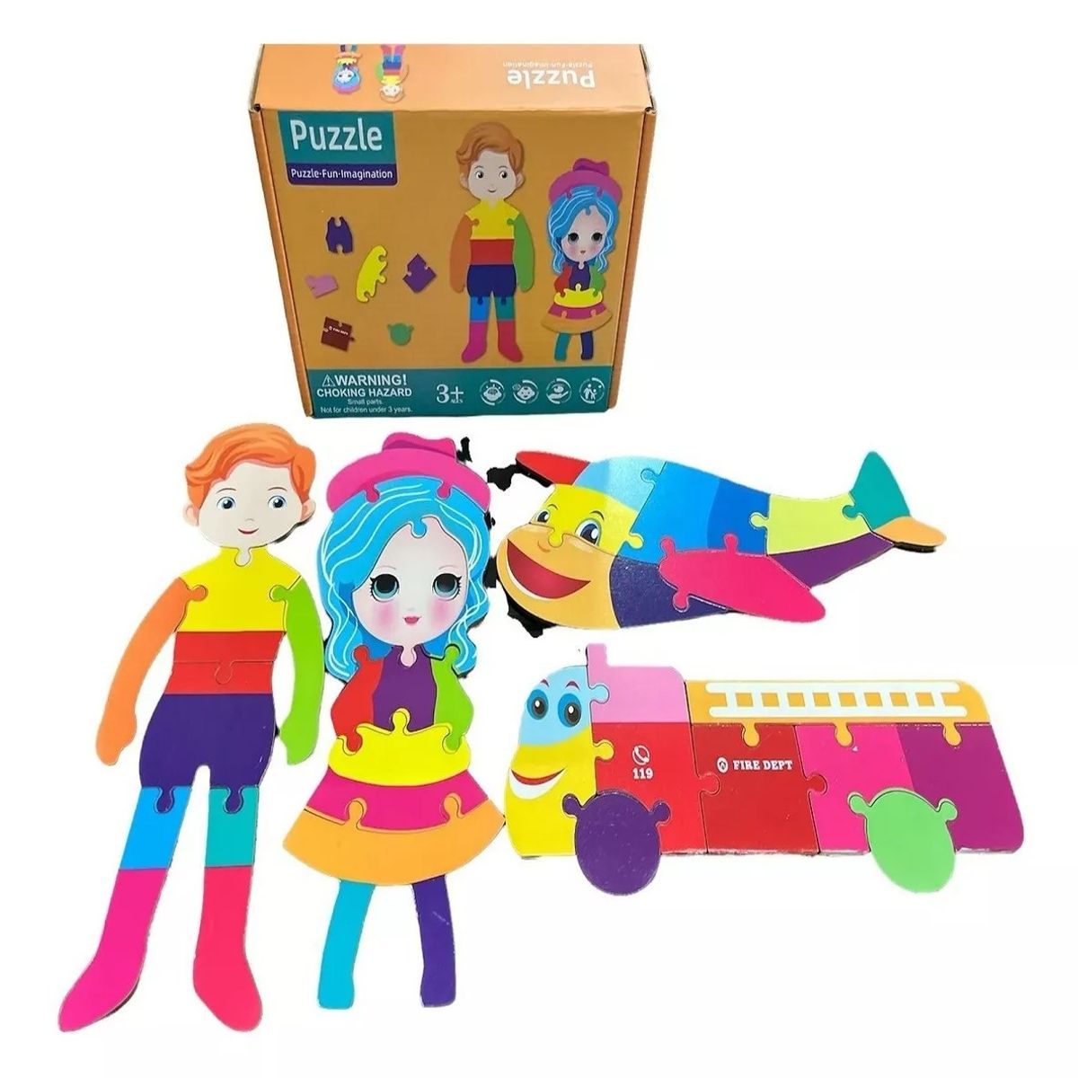 GENERICO - Caja 4 Puzzles madera didáctico rompecabeza montessori