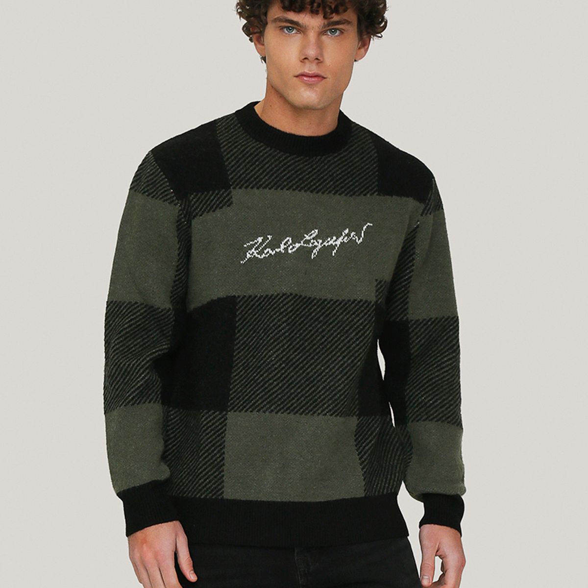 KARL LAGERFELD - Sweater cuadros grandes con la firma de KARL