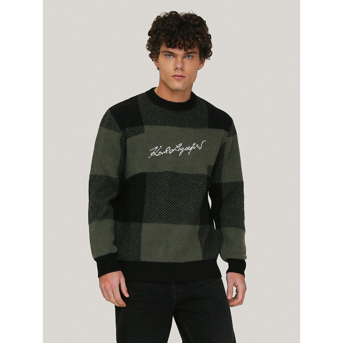 KARL LAGERFELD - Sweater cuadros grandes con la firma de KARL