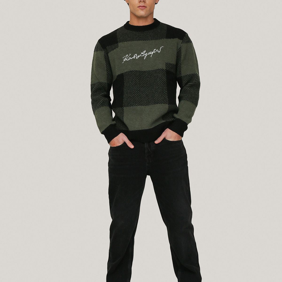 KARL LAGERFELD - Sweater cuadros grandes con la firma de KARL