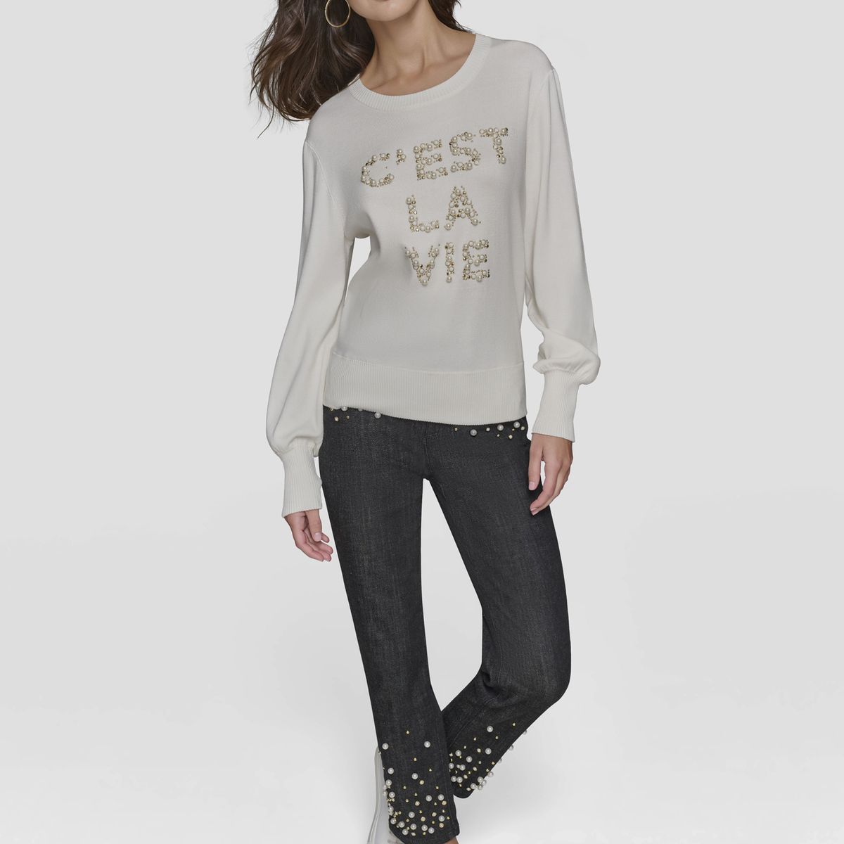 KARL LAGERFELD - Sweater con adorno de perlas