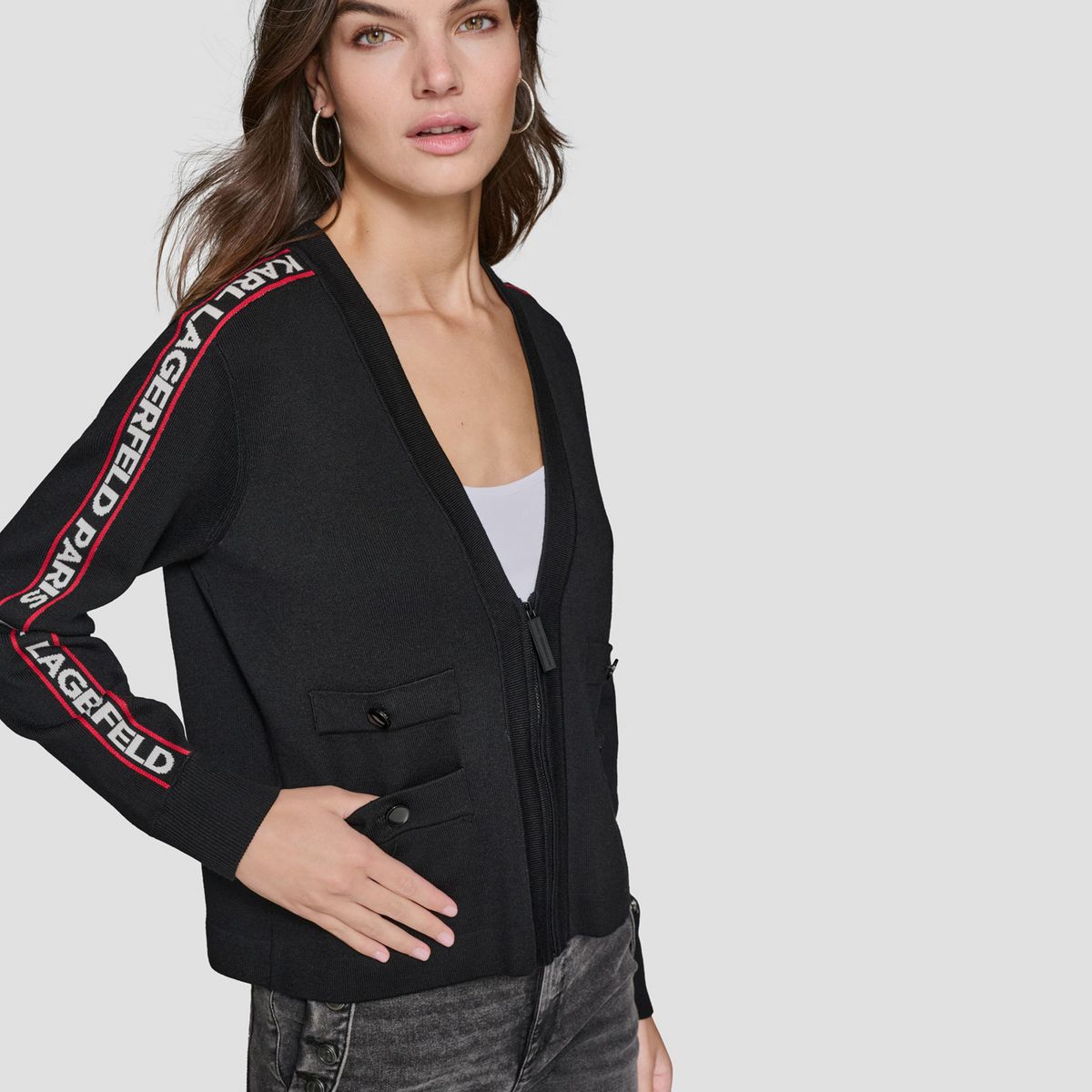 KARL LAGERFELD - Sweater cárdigan corto con cremallera