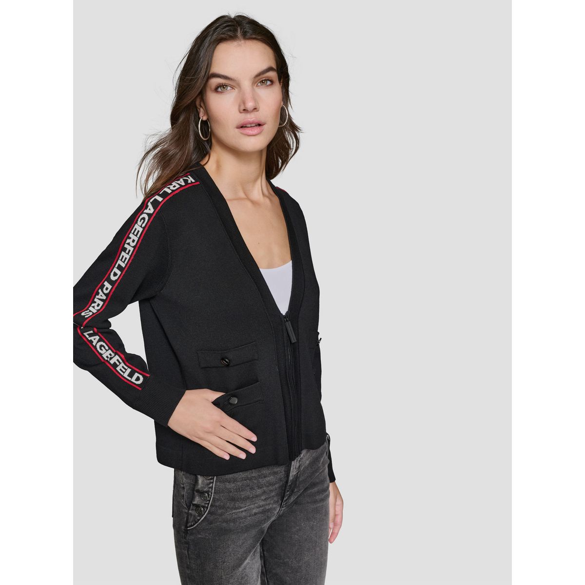 KARL LAGERFELD - Sweater cárdigan corto con cremallera