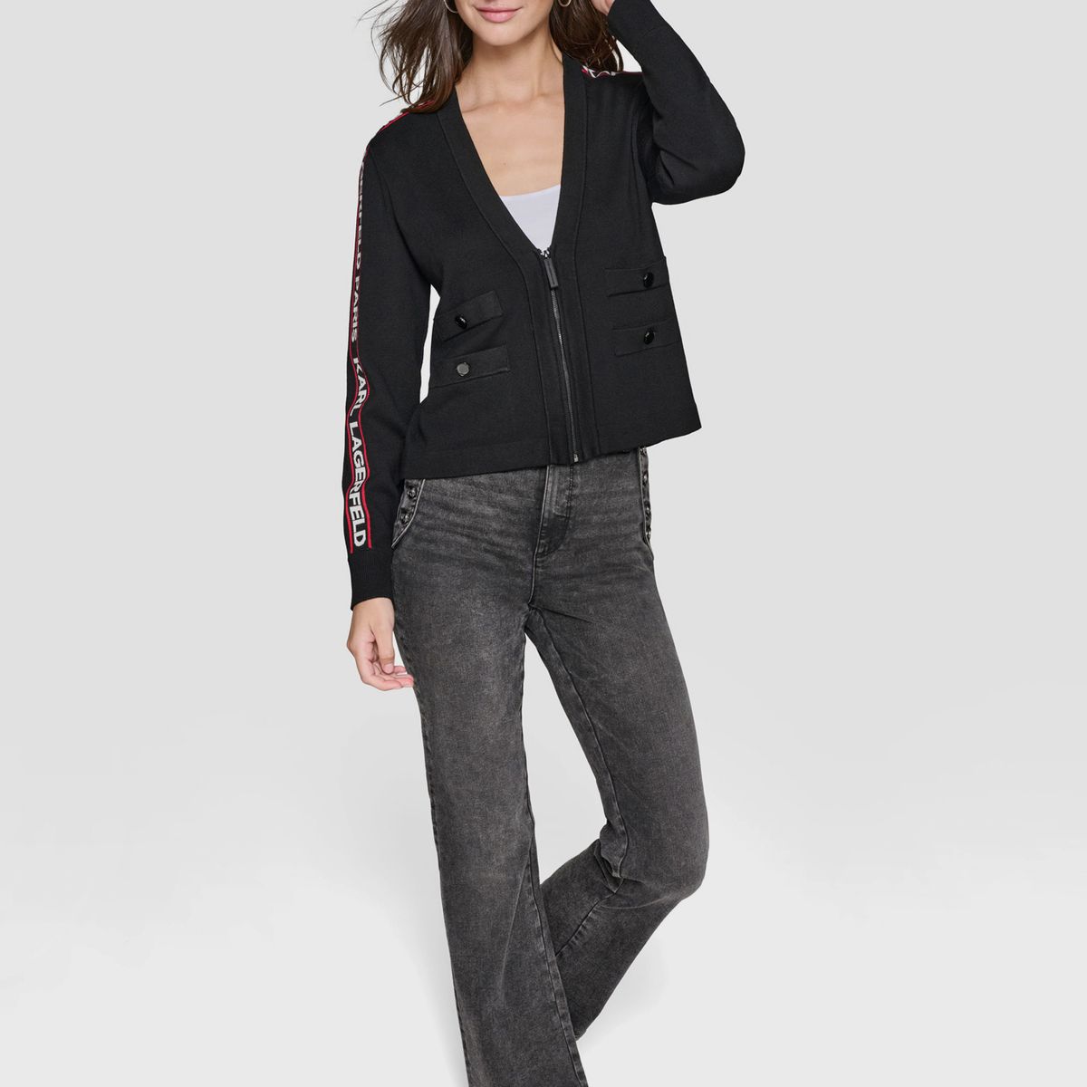 KARL LAGERFELD - Sweater cárdigan corto con cremallera