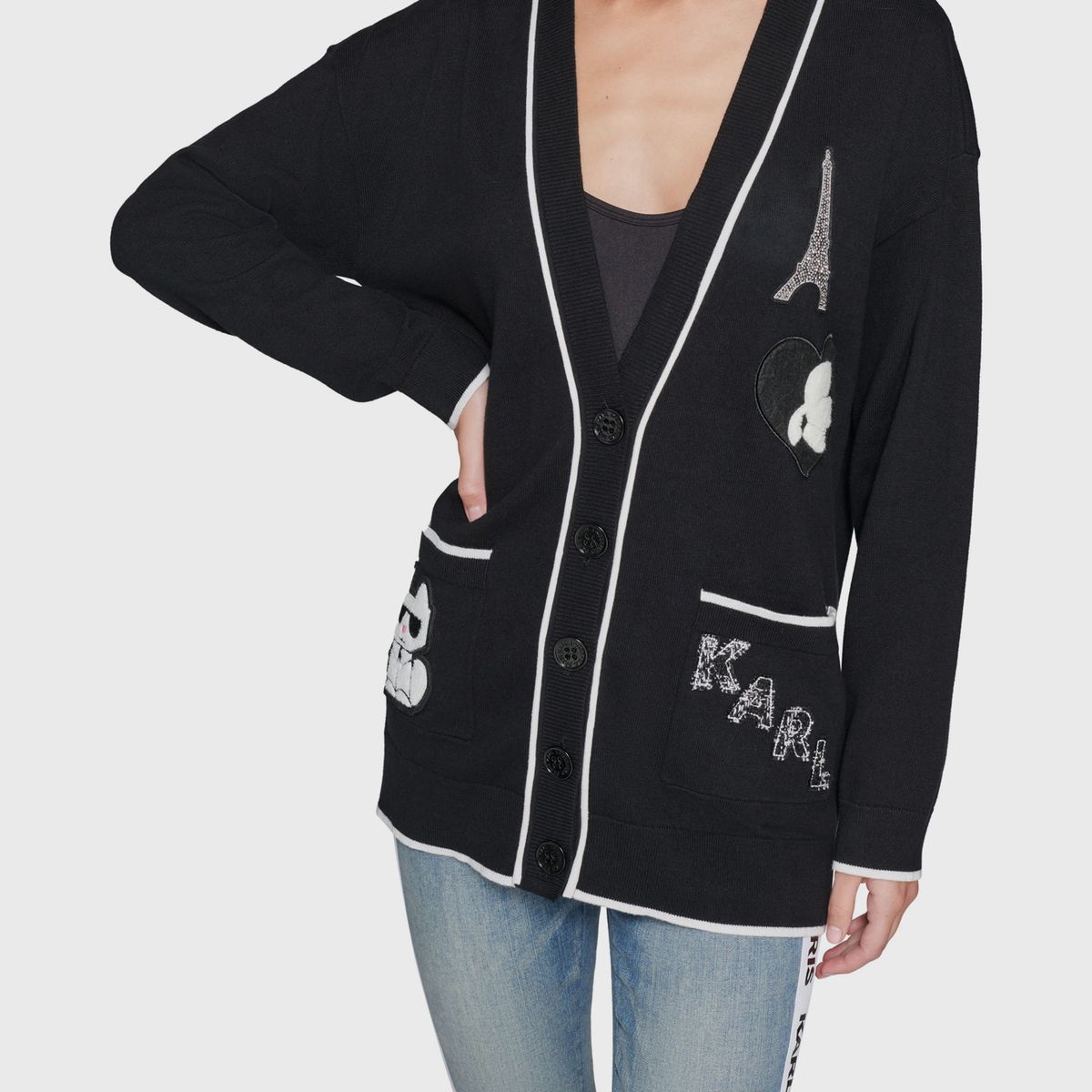 KARL LAGERFELD - Sweater cárdigan con parches