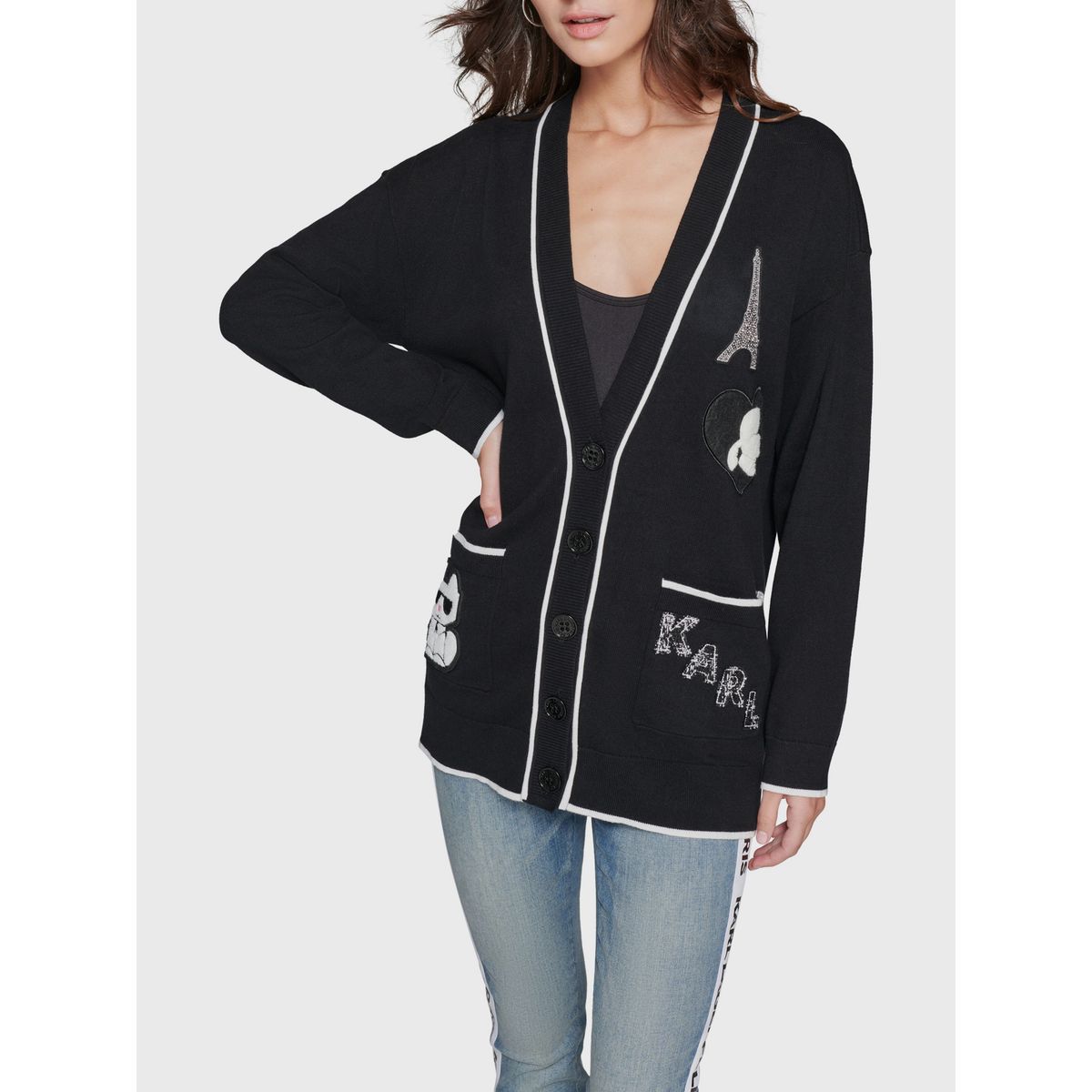 KARL LAGERFELD - Sweater cárdigan con parches