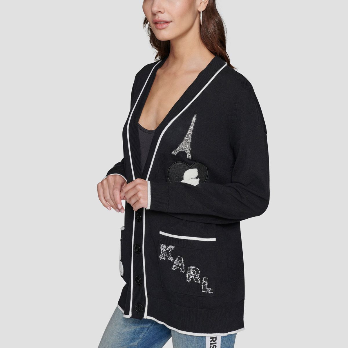 KARL LAGERFELD - Sweater cárdigan con parches