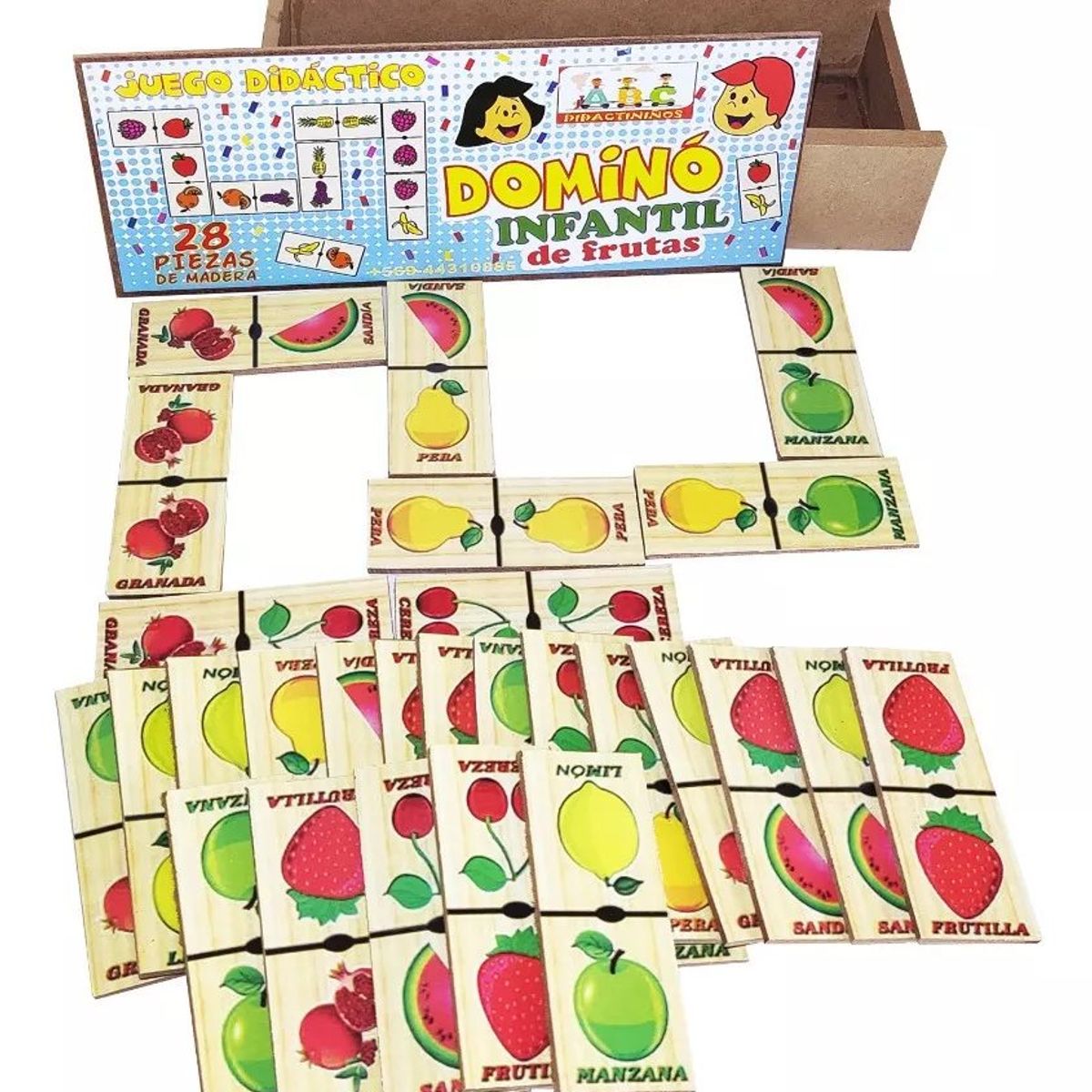 GENERICO - Caja juego didactico domino madera frutas