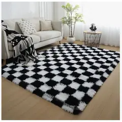 HOMER DESIGN - Alfombra Peluda Super Suave 180x200cm CUADROS