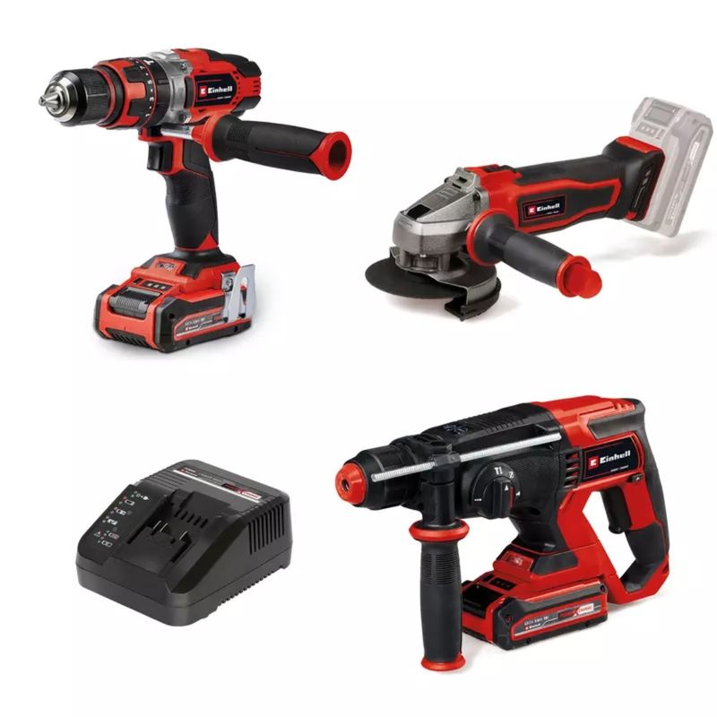EINHELL - Taladro percutor inalámbrico +esmeril +rotomartillo Einhell