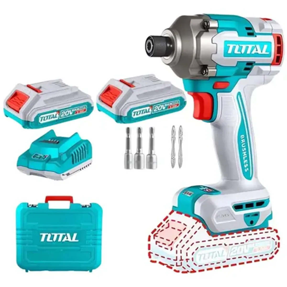 TOTAL TOOLS - Atornillador De Impacto 20v 14 2bat+ Carg Total Tirli2028