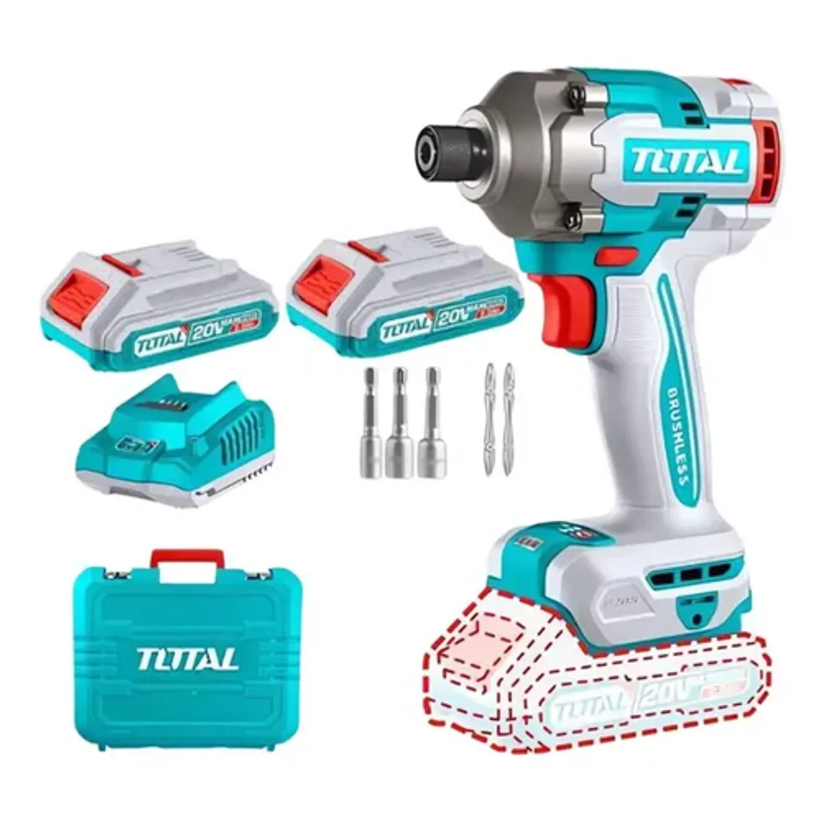 TOTAL TOOLS - Atornillador De Impacto 20v 14 2bat+ Carg Total Tirli2028