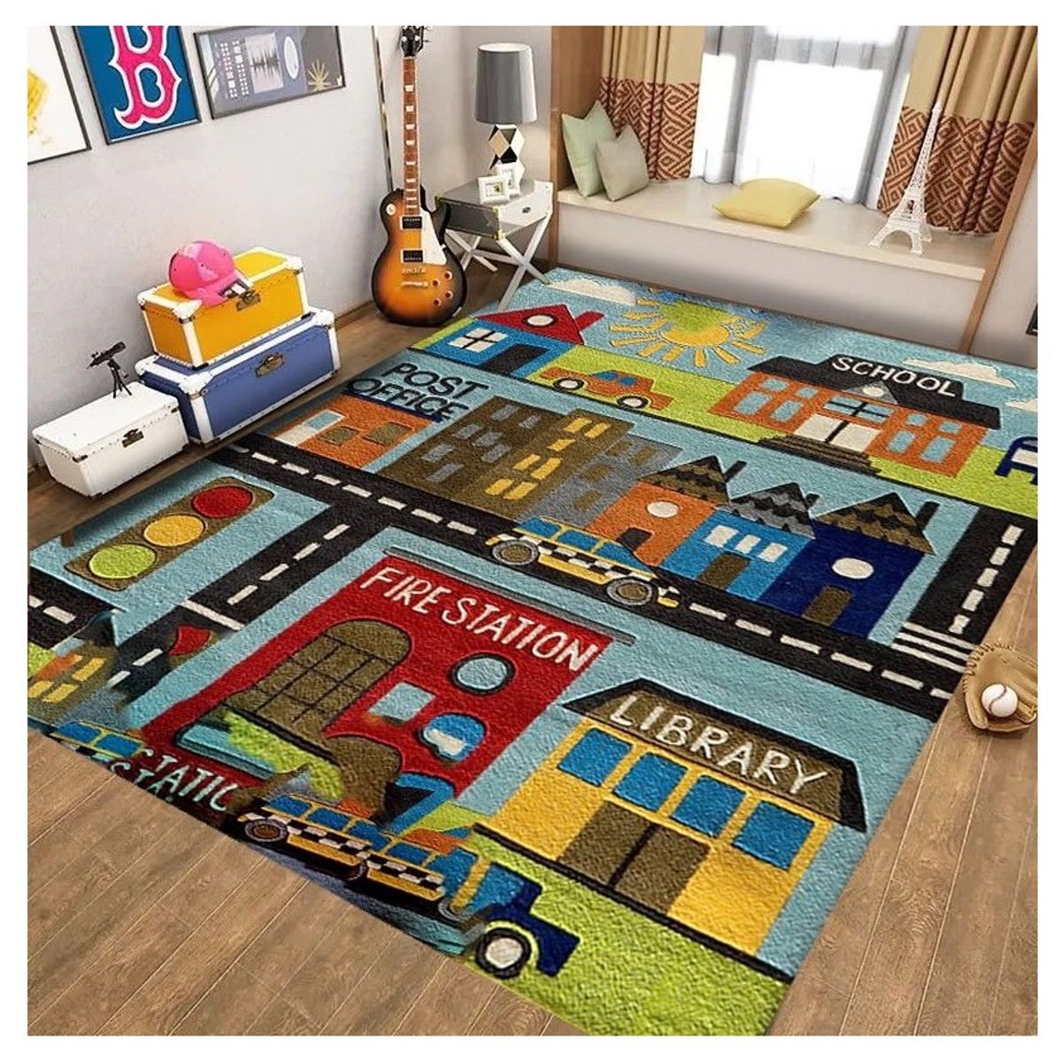 SMARTY - Alfombra Lisa Infantil Diseño Pistas y Ciudad 120x160CM