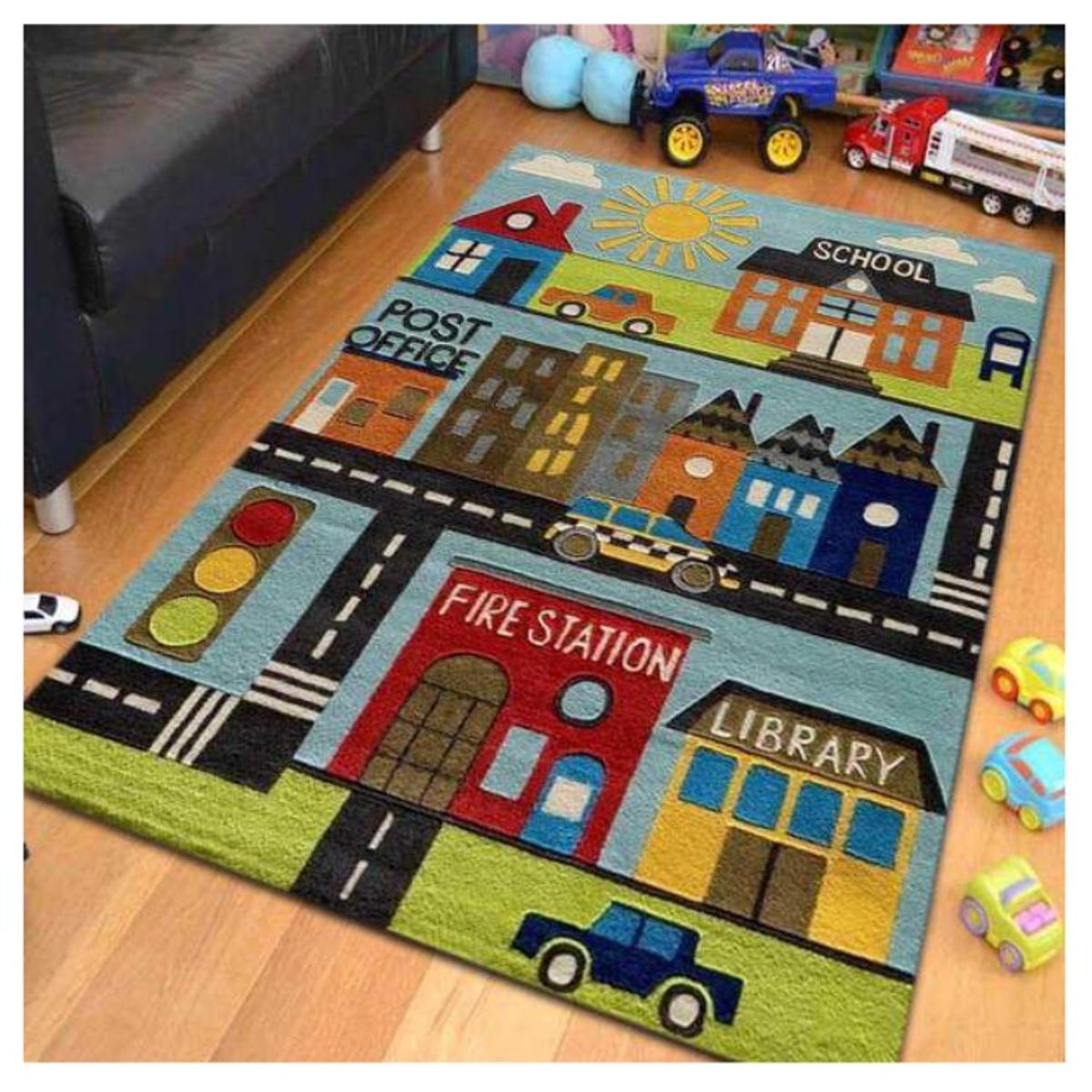 SMARTY - Alfombra Lisa Infantil Diseño Pistas y Ciudad 120x160CM