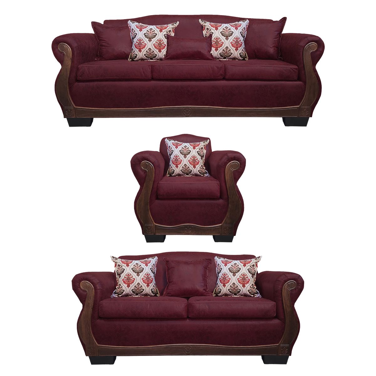 AMERICA DECORA - Living Con Resorte Estructural 8 Cuerpos 4+3+1 Grand Santi Envejecido Burdeo X